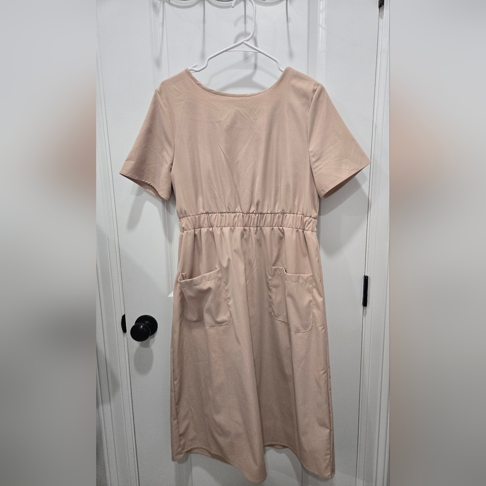Shein. Modest Dress. Tan. Button back. True to Size